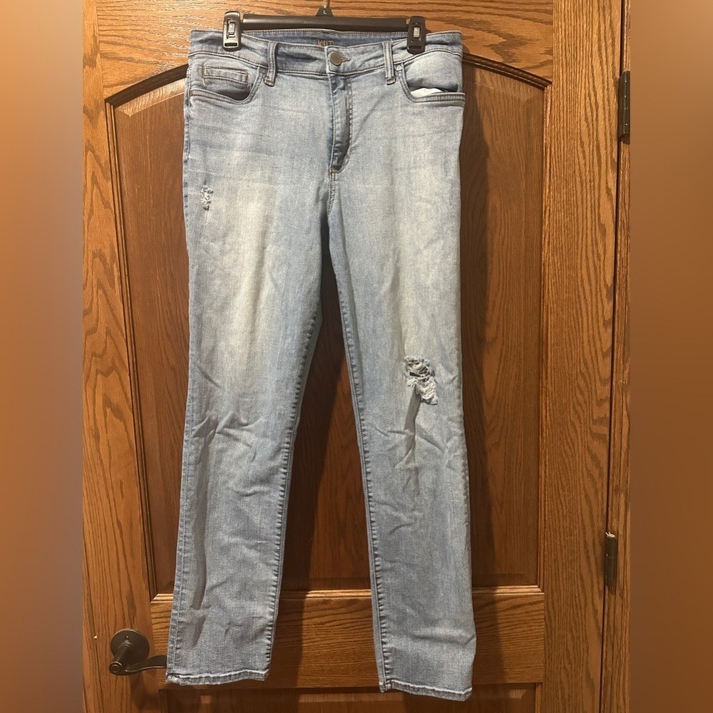 KUT From The Kloth High Rise Boyfriend Jeans Light Wash Distressed Size 10